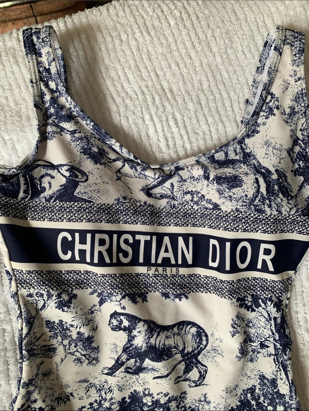 Dior Navy & White Toile Logo One-Piece Swimsuit - Picture 2 of 6
